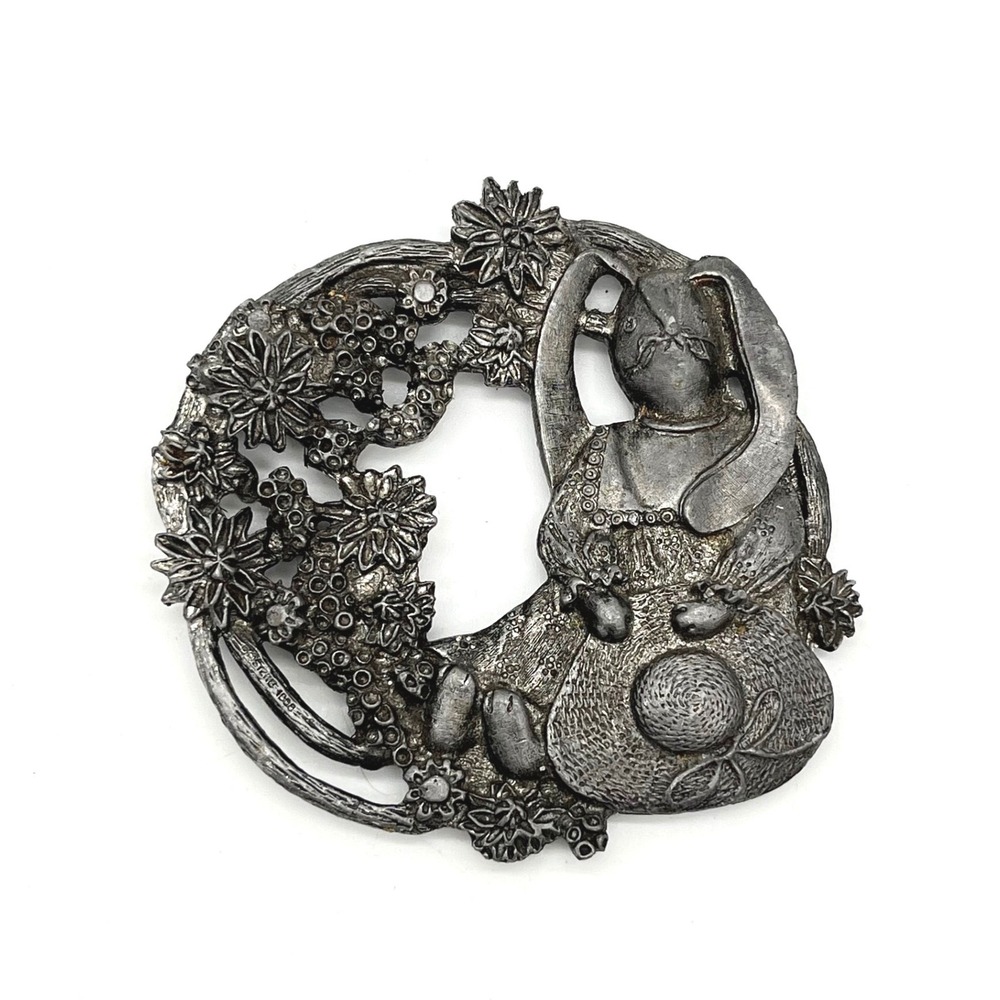 Vintage 1988 Metzke Pewter‎ Bunny Rabbit Floral Wreath Potpourri Jar Lid 3 Inch